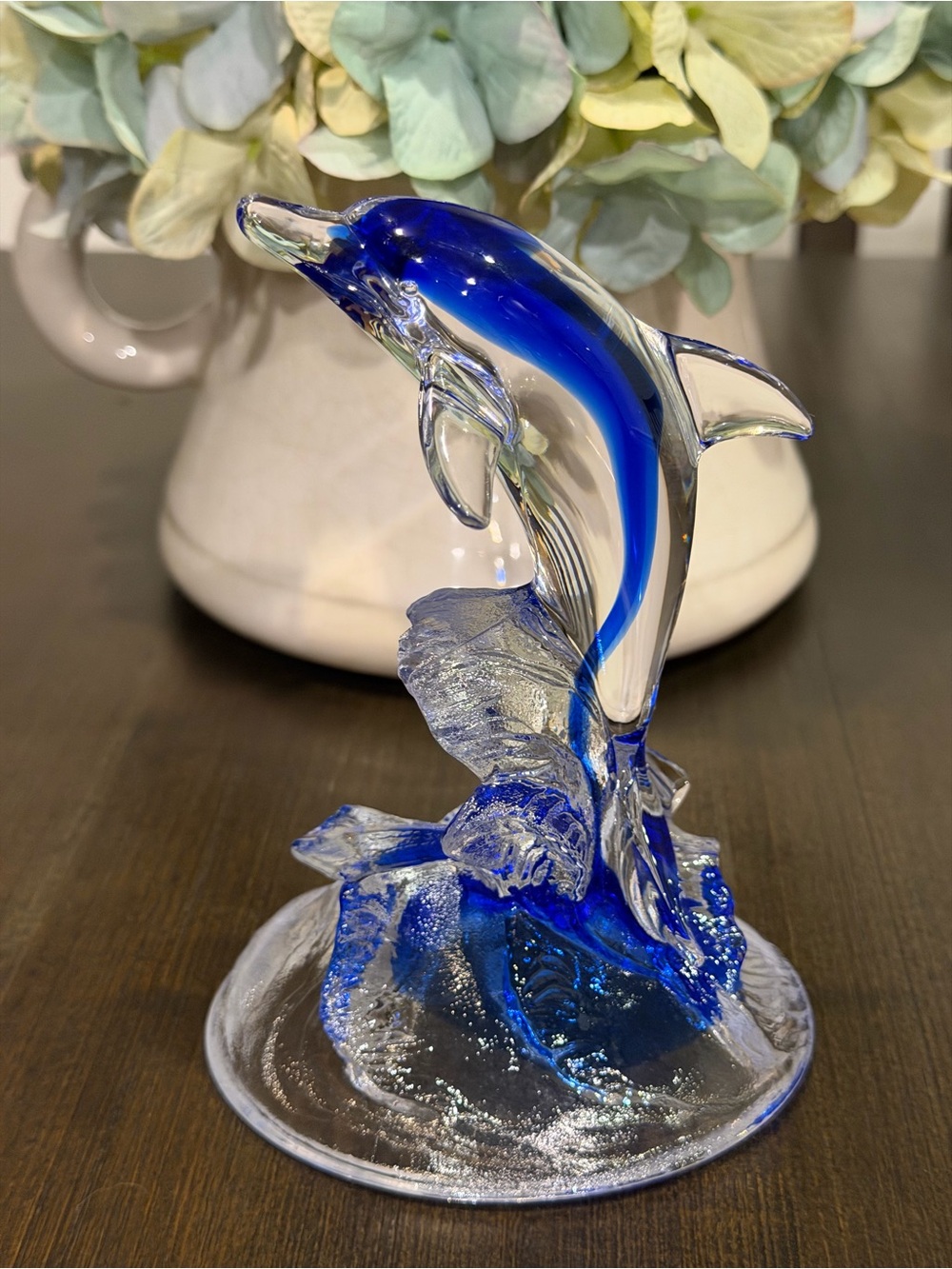 Vtg Cristal d’Arques 24% Lead Crystal Leaping Dolphin Figurine Cobalt Blue Wave